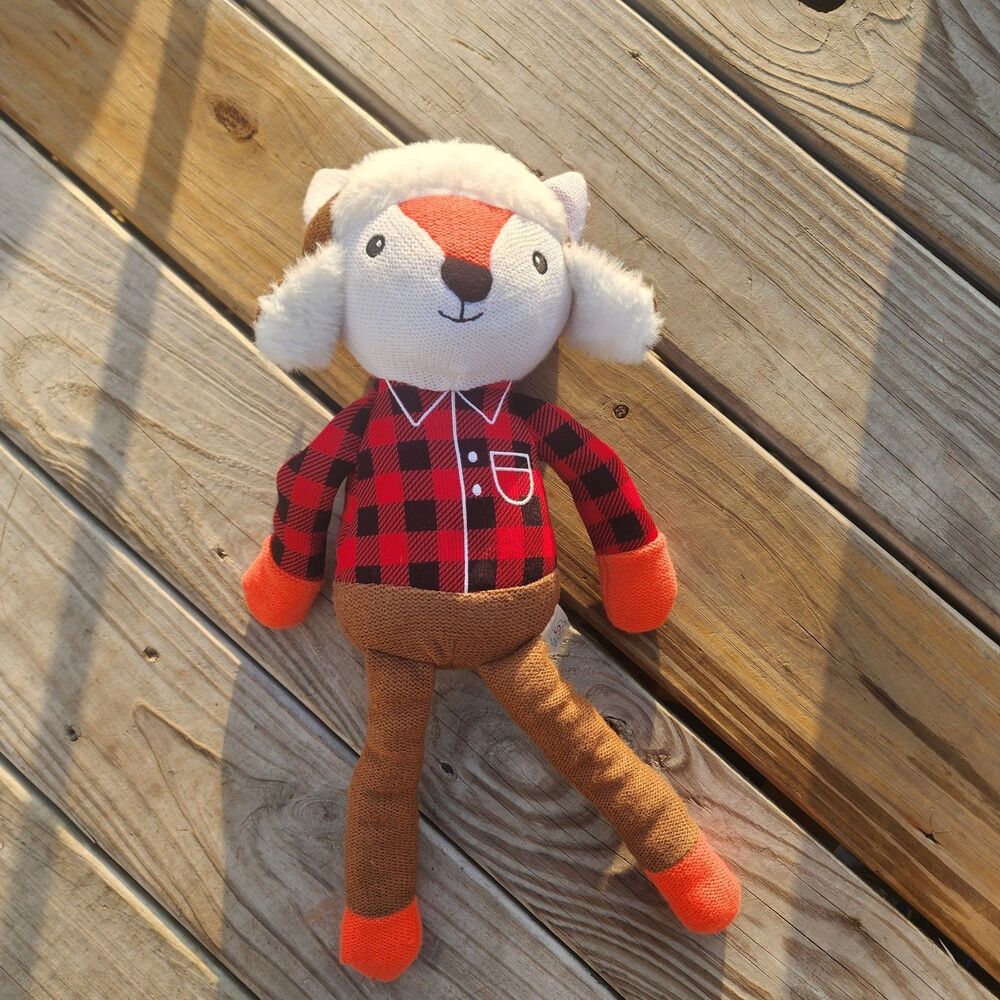 Spark Create Imagine Winter Fox Knit Stuffed Plush 18" Red Plaid Brown Pants